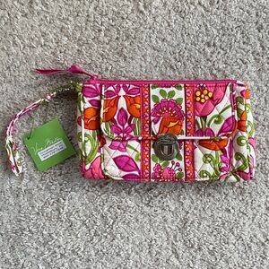 Vera Bradley Lillie Bell Pink Orange Pushlock Wristlet Clutch Purse NEW Floral